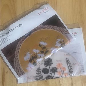 Embroidery DIY Art Kit lot of 2 with modern yet retro floral designs